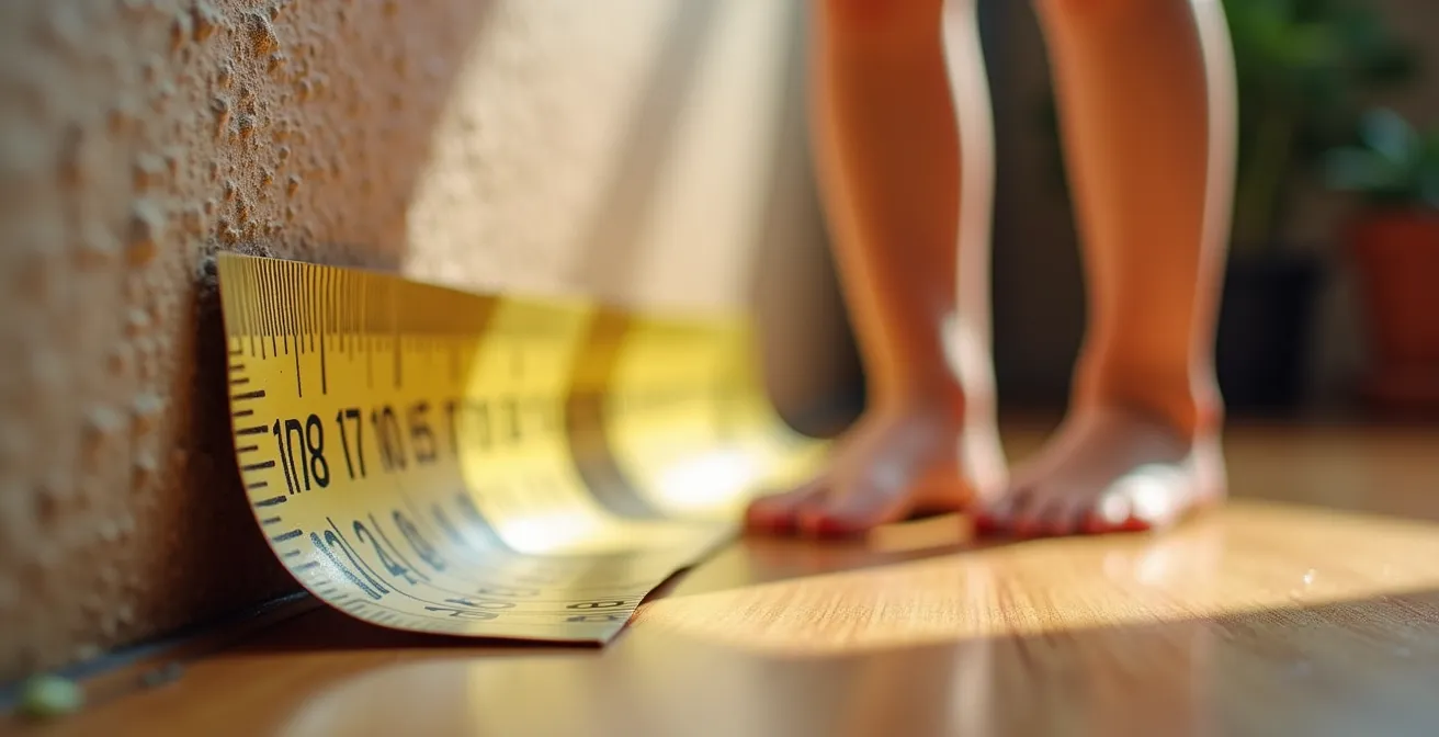 Close-up macro view of measuring tape against wall showing precise measurement technique