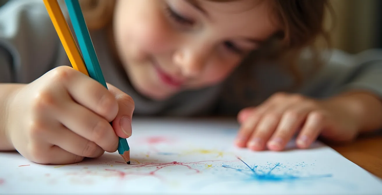 Child engaged in drawing at morning activity table