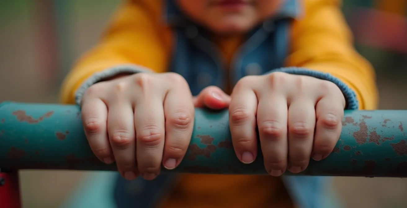 Close-up of child showing subtle signs of distress during playground interaction