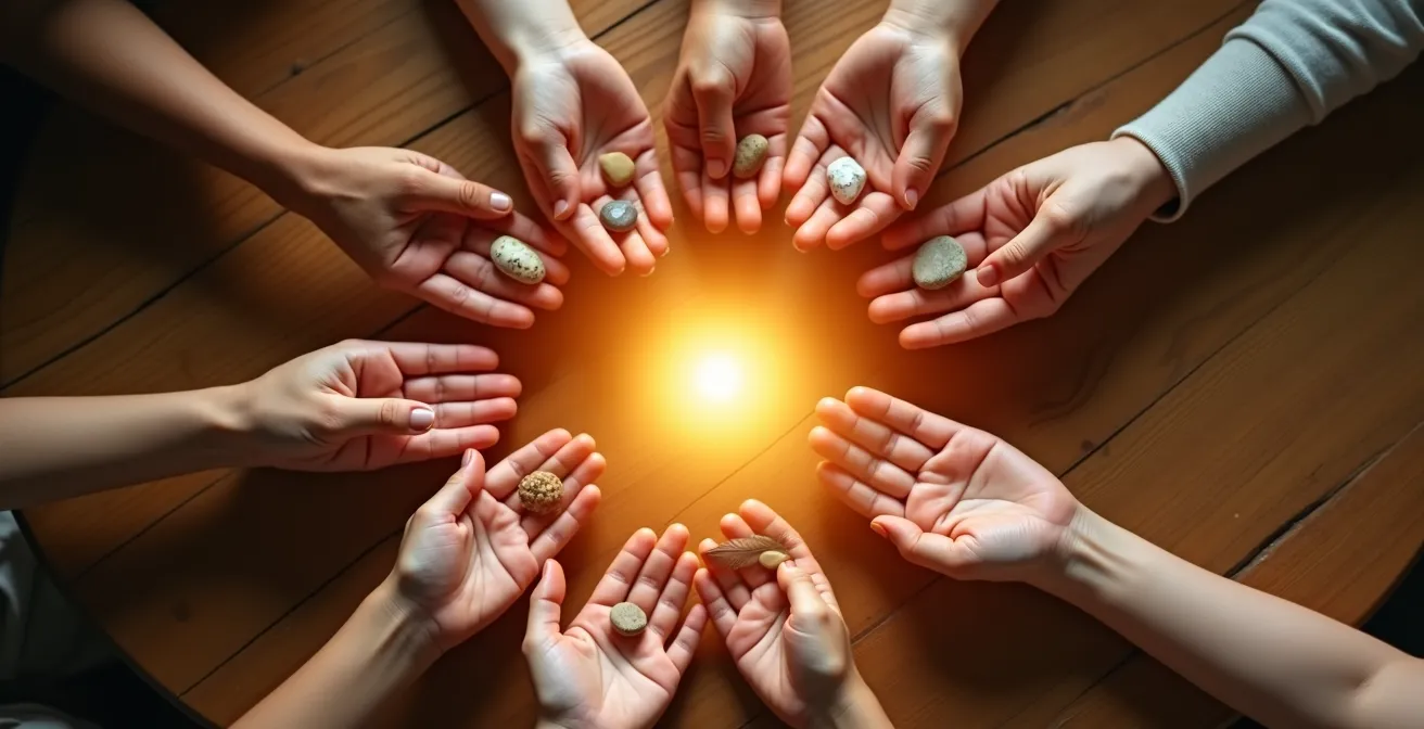 Abstract representation of family connections through warm light patterns