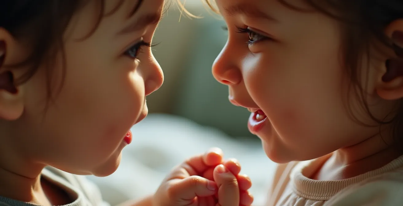 Close-up of parent and child making eye contact during focused conversation