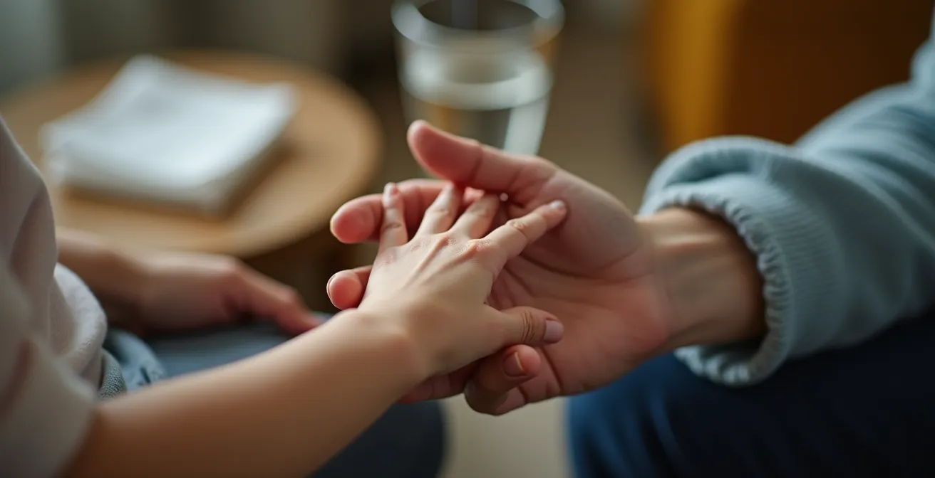 Close-up of parent's calming presence as child experiences big emotions