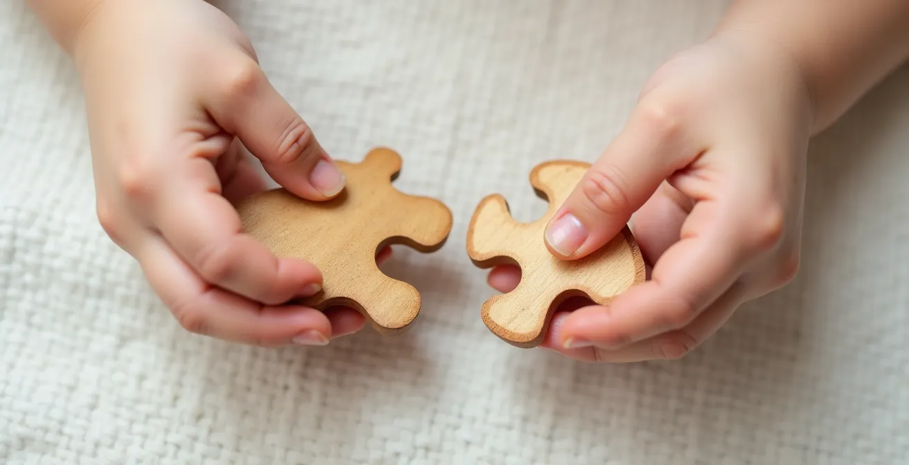Comparison of chunky and peg puzzle pieces in toddler hands